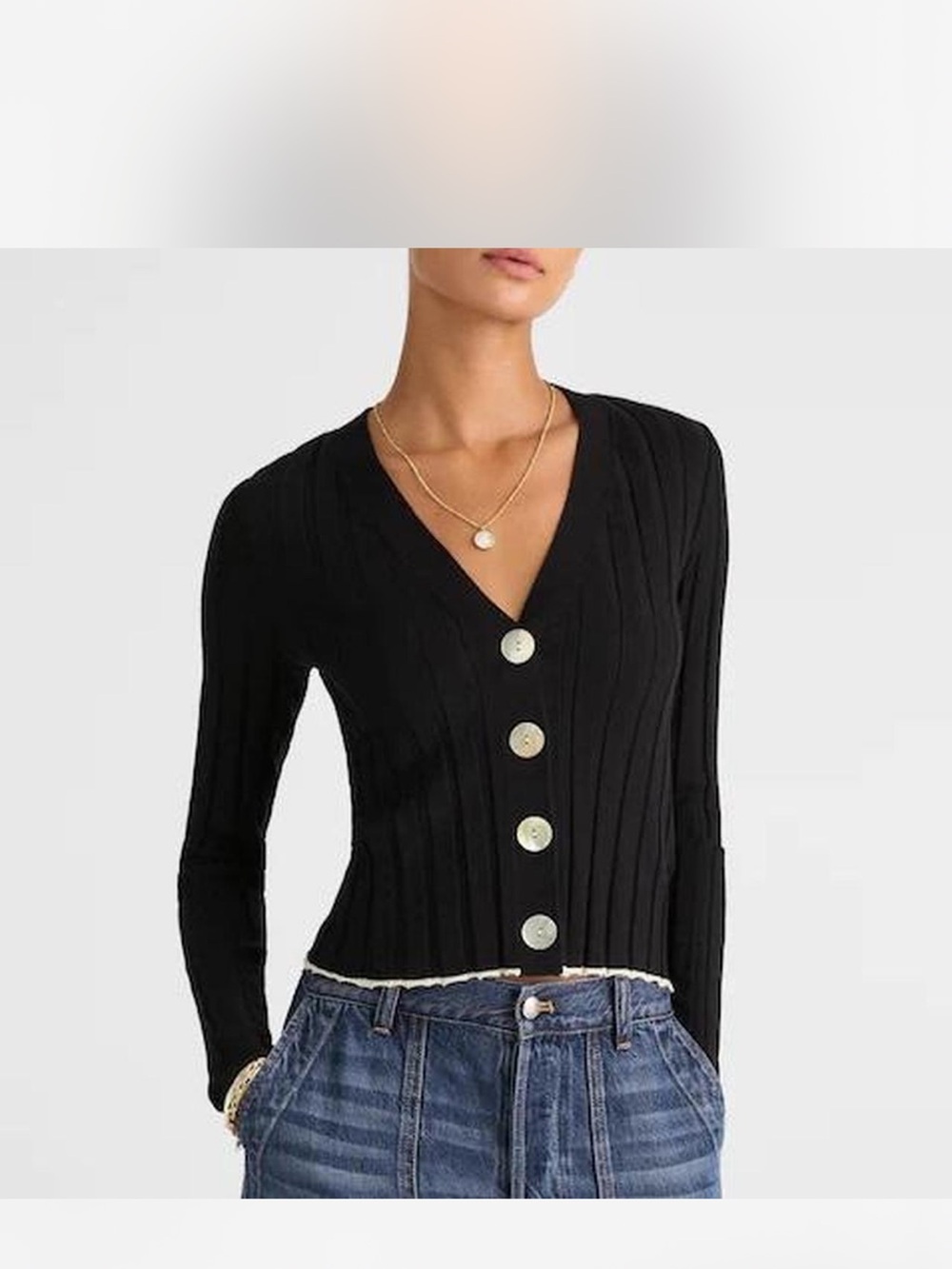 J. Crew Black Ribbed V-Neck Button Cardigan